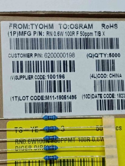 Picture of RN0.6W100R F50PPMT 100R 0,6W RESISTOR