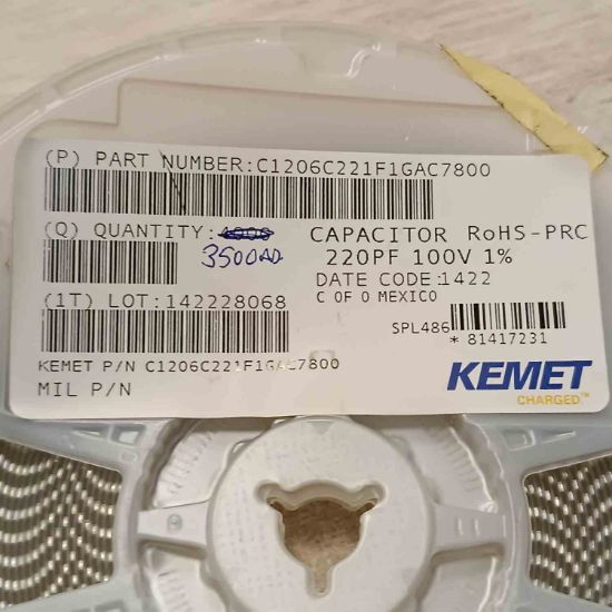 Picture of C1206C221F1GAC7800 220PF 100V CAPACITOR