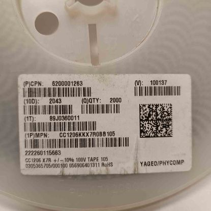 Picture of cc1206kkx7r0bb105-1uf-100v-1206-capacitor